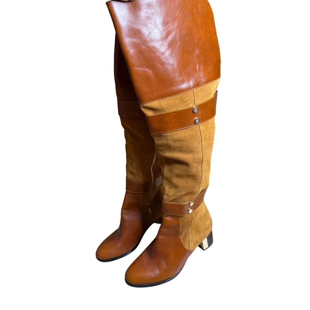 Jaclyn Jones Delphine Women's Over the Knee Boots Leather Suede Brown Tan Size 9